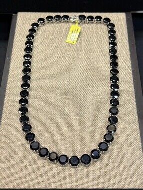 Sterling Silver 159.66 TCW Thai Black Spinel Necklace 18"